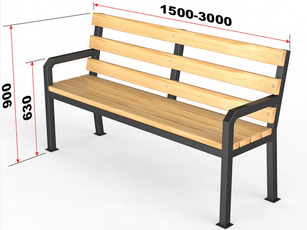 Уличная скамейка со спинкой  Дача, длина 3000 мм 14.6.600-3000