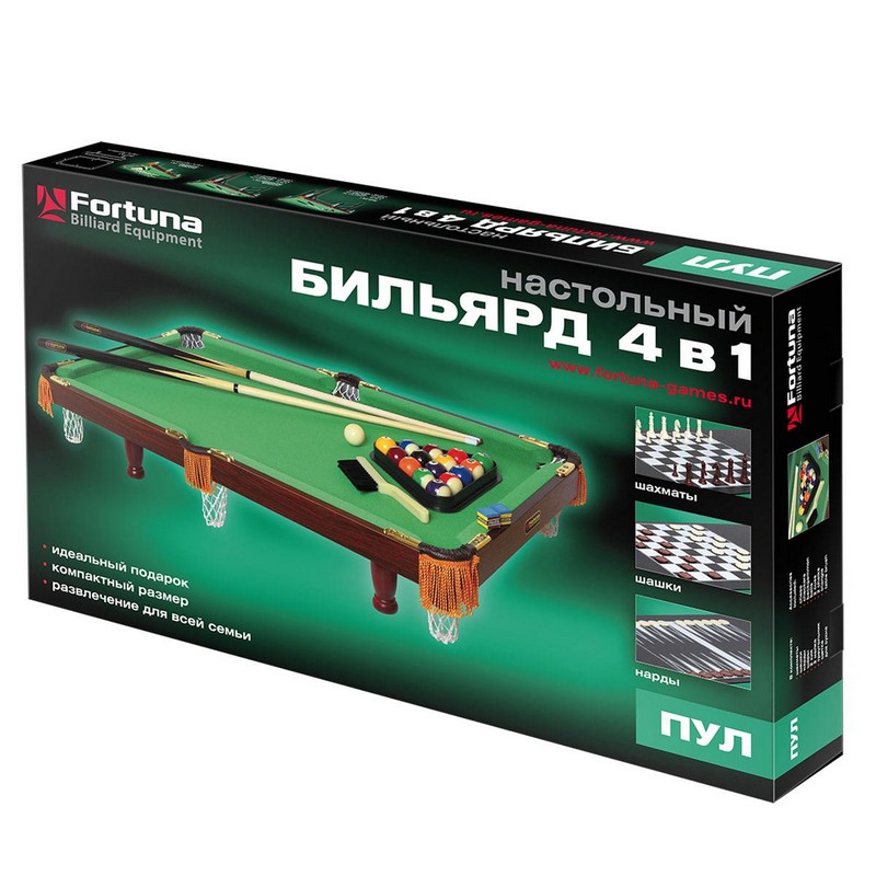 Бильярдный стол Fortuna Пул 3фт 4в1 с комплектом аксессуаров 07736