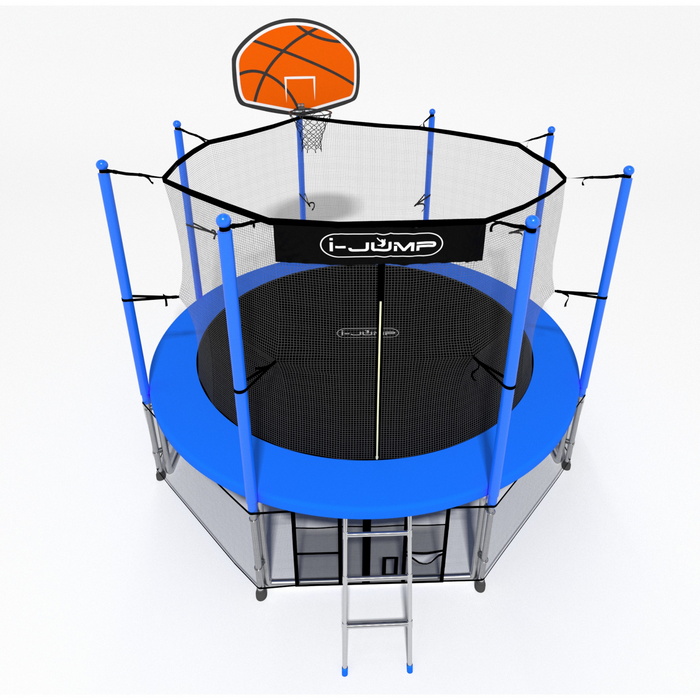 Батут i-Jump Classic Basket 10FT 306 см с нижней сетью и лестницей синий